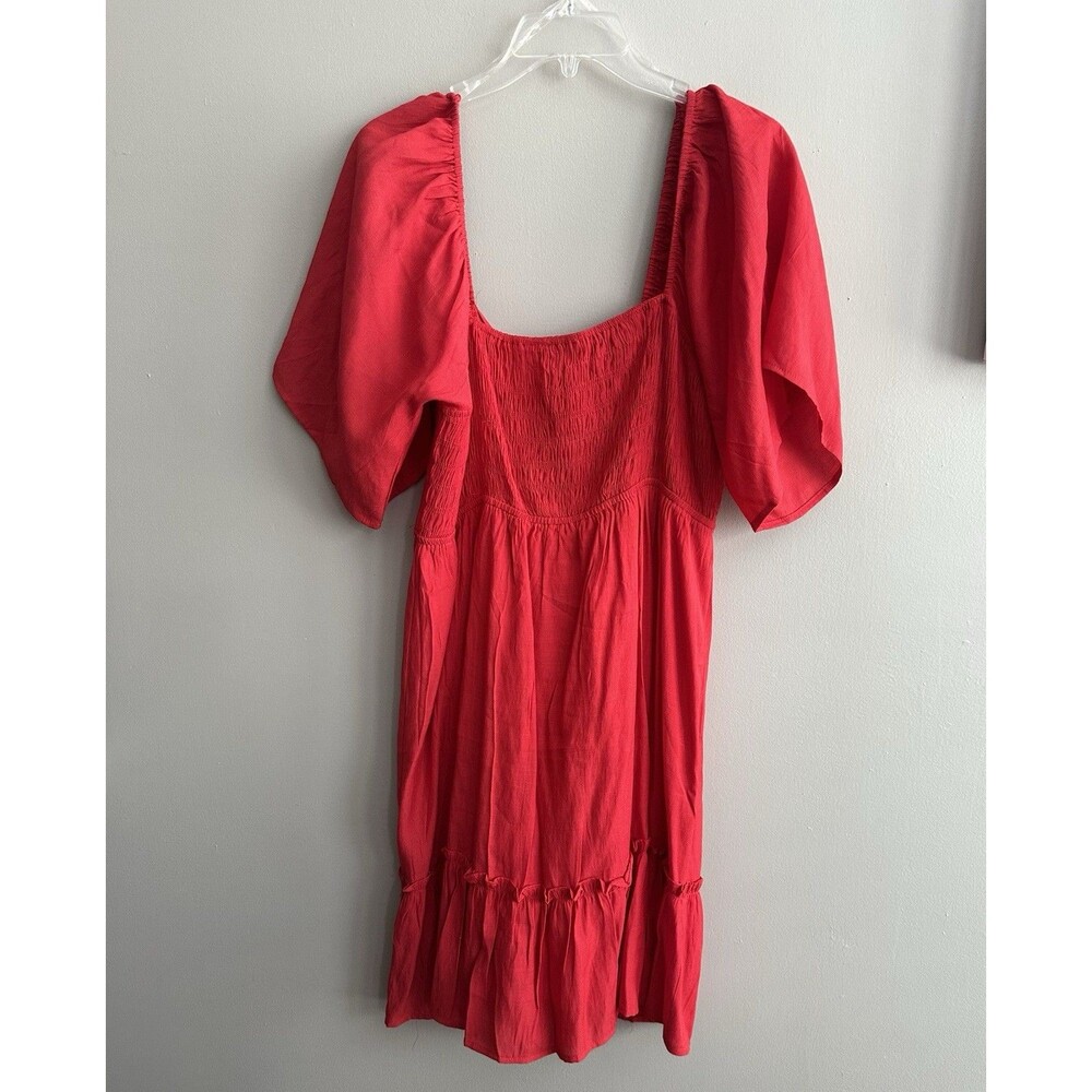 Jodifl Women's Solid Red 3/4 Sleeve Square Neck Knee Length Dress Size L NWT NEW